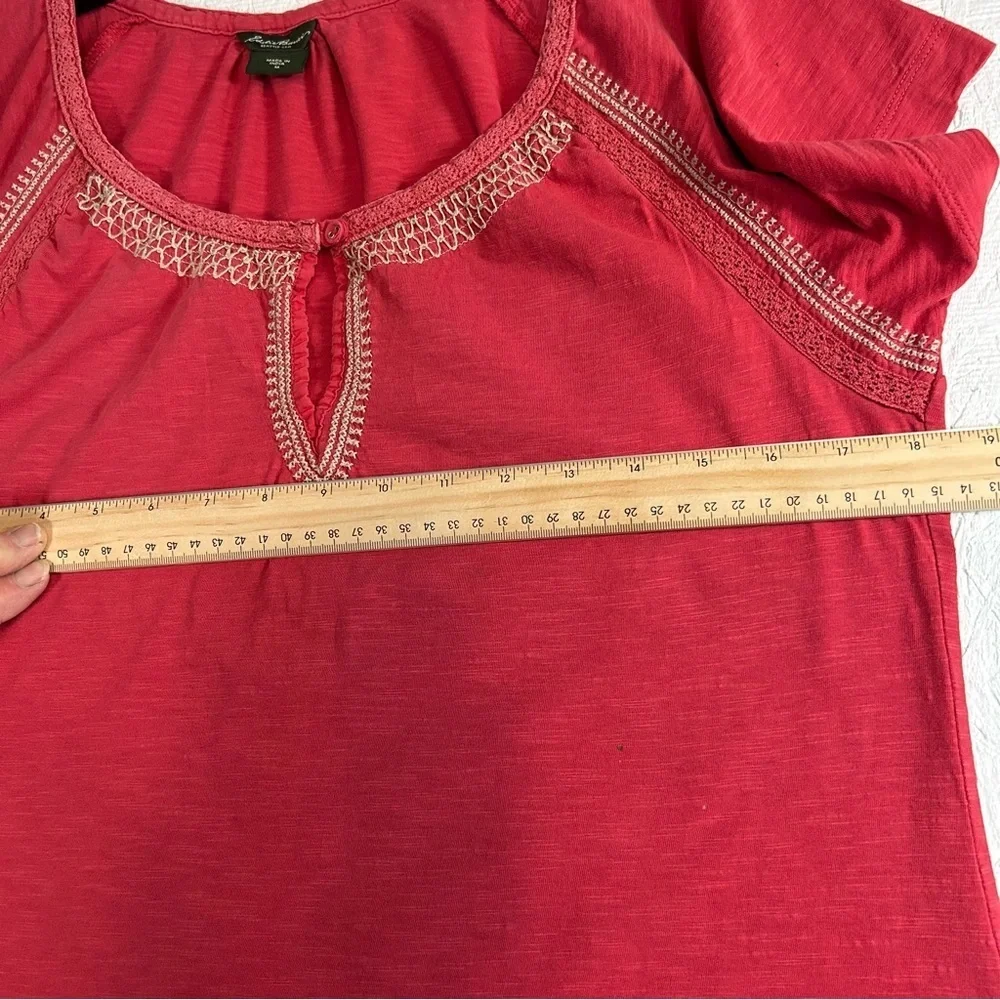 Eddie Bauer Women's Size M Soft Red Embroidered Keyhole Neck Short Sleeve Top - Picture 4 of 7